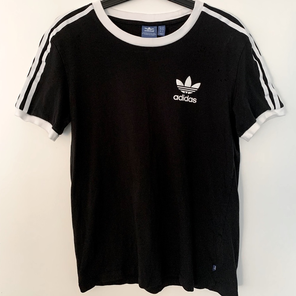 Vintage Adidas Shoulder Stripe Tee Size 8 Black and White
